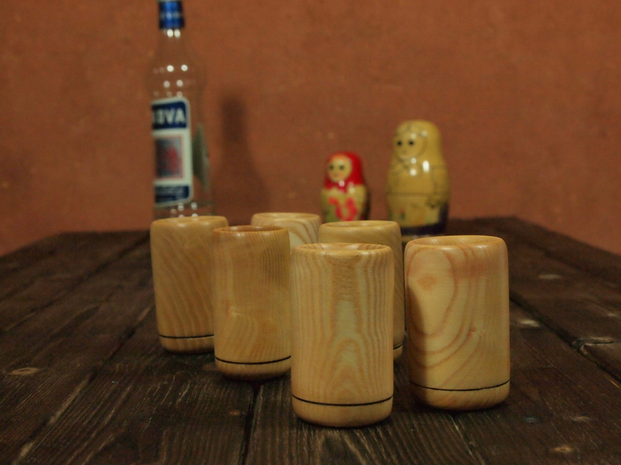 6 verres à vodka en frêne