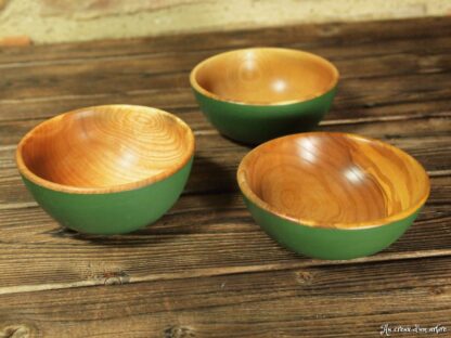 Lot de 3 bols en frêne vert fougère – Image 2