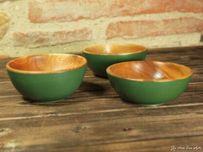 Lot de 3 bols en frêne vert fougère – Image 3