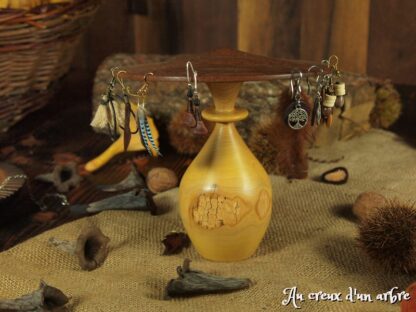 Champignon porte boucle d’oreille – grand modèle en buis et ipe – Image 5