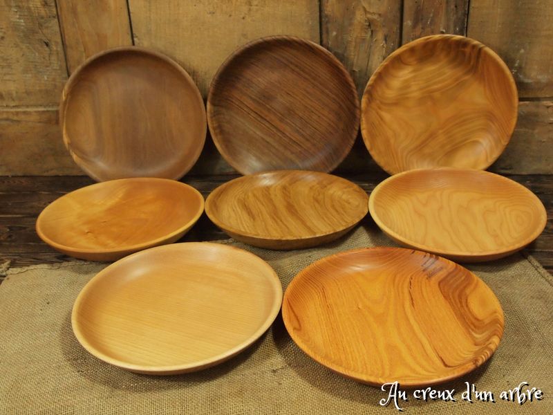 Lot de 8 assiettes, 8 essences de bois