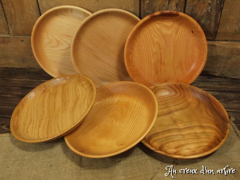 Lot de 6 assiettes, 6 essences de bois